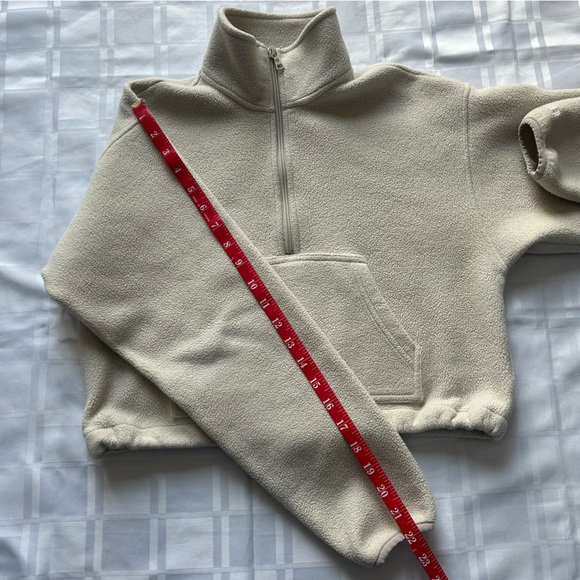 TNA (Aritzia) Beige Quarter-Zip Cropped Fleece Pullover Sweater - Picture 7 of 14